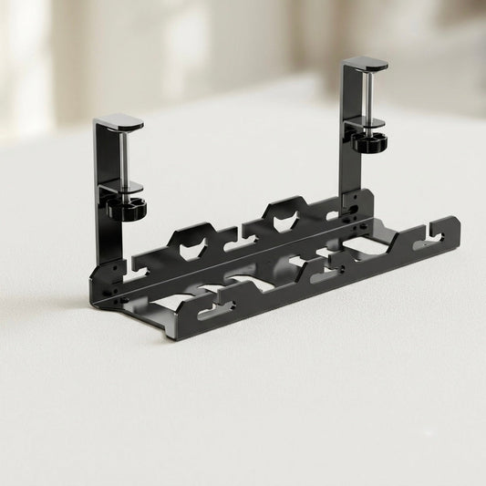 Rack sous bureau en métal noir pour cacher la multiprise et les câbles